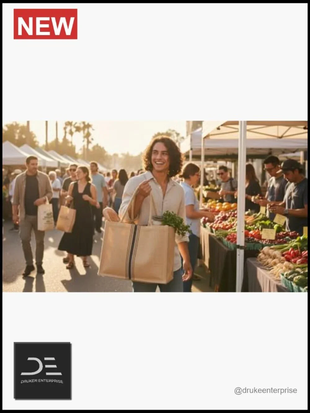 Jute Market Tote with Handles, Reusable Grocery Bag
